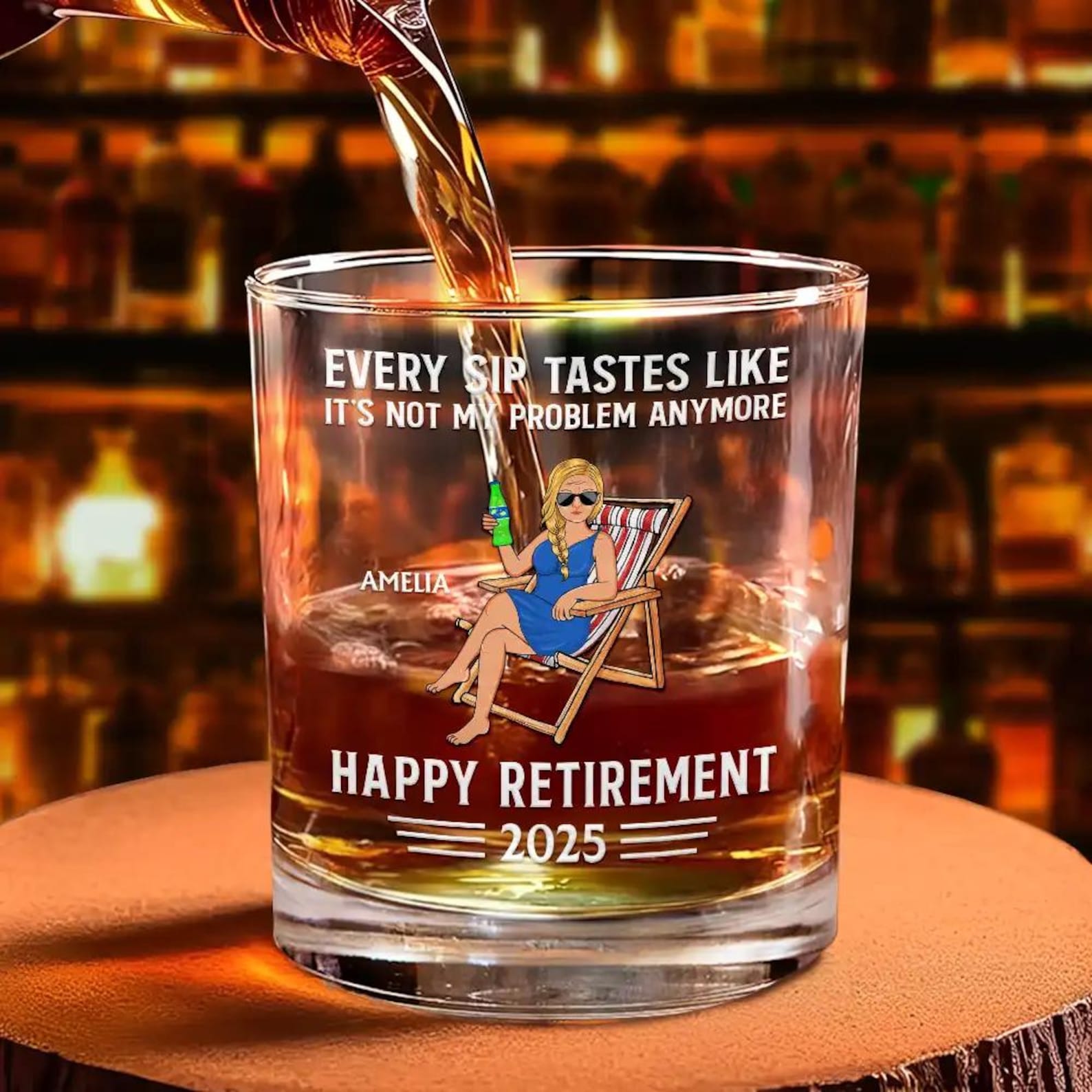 Every Sip Tastes Like It's Not My Problem Anymore Retirement Personalized Whiskey Glass, Funny Retirement Cocktail Glass, Custom Gifts 2025