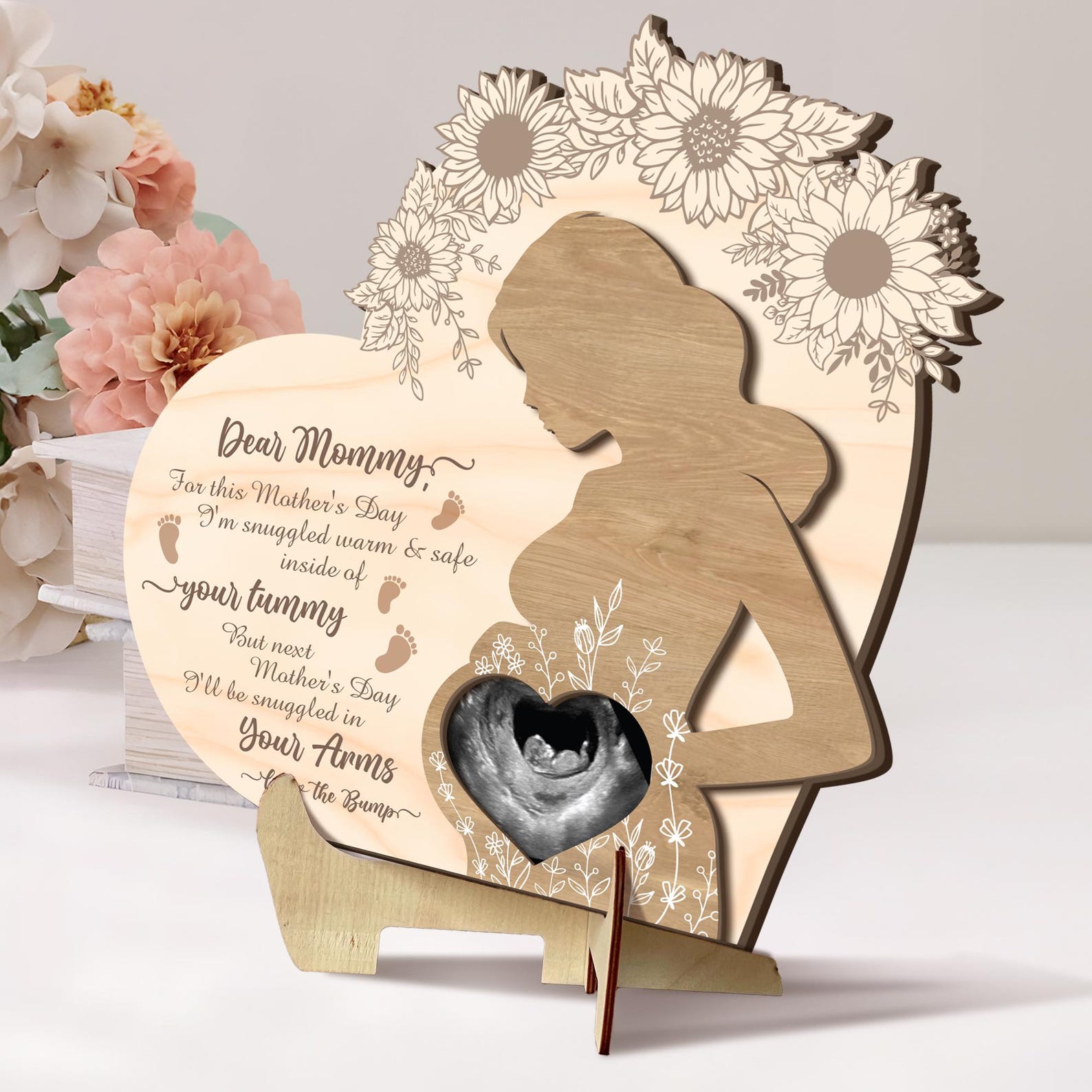 Personalized Baby Bump Ultrasound Photo Wooden Sign, Custom Gift for Mom-to-Be, Pregnancy Announcement, First Mother s Day Keepsake