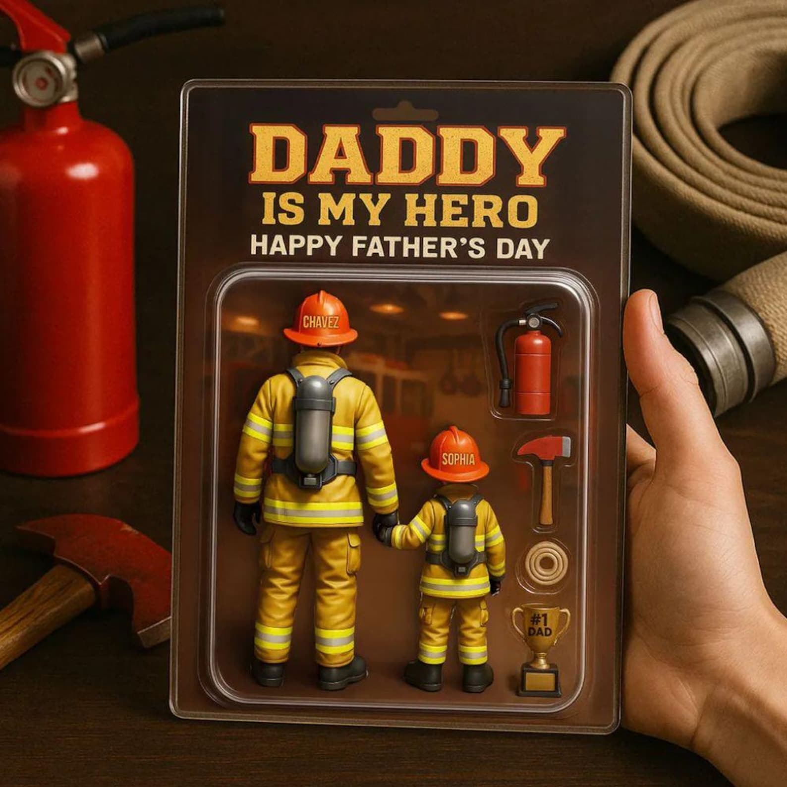 Custom Daddy Is My Hero Firefighter Dad Gift, Personalized Acrylic Block Plaque, Personalized Father's Day Gift for Dad, Gifts for Husband, 3d effect