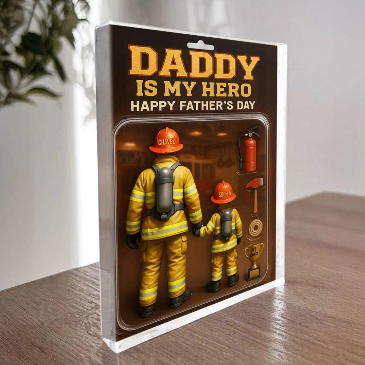 Custom Daddy Is My Hero Firefighter Dad Gift, Personalized Acrylic Block Plaque, Personalized Father's Day Gift for Dad, Gifts for Husband, 3d effect