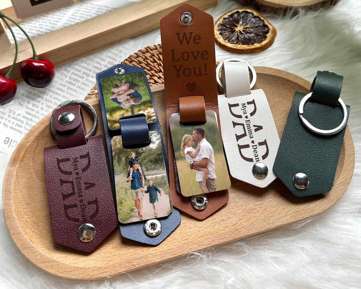 Personalized Photo Keychain For Dad, Custom Leather Keychain Gift For Daddy, Father's Day Gifts, New Dad Gift, Engraved Dad Keychain