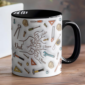 Personalized Dad First Bump 3D Inflated Effect Mug, Custom Kids Names Coffee Mug Father's Day Gift for Grandpa, Custom Tea Mug Gift for Papa