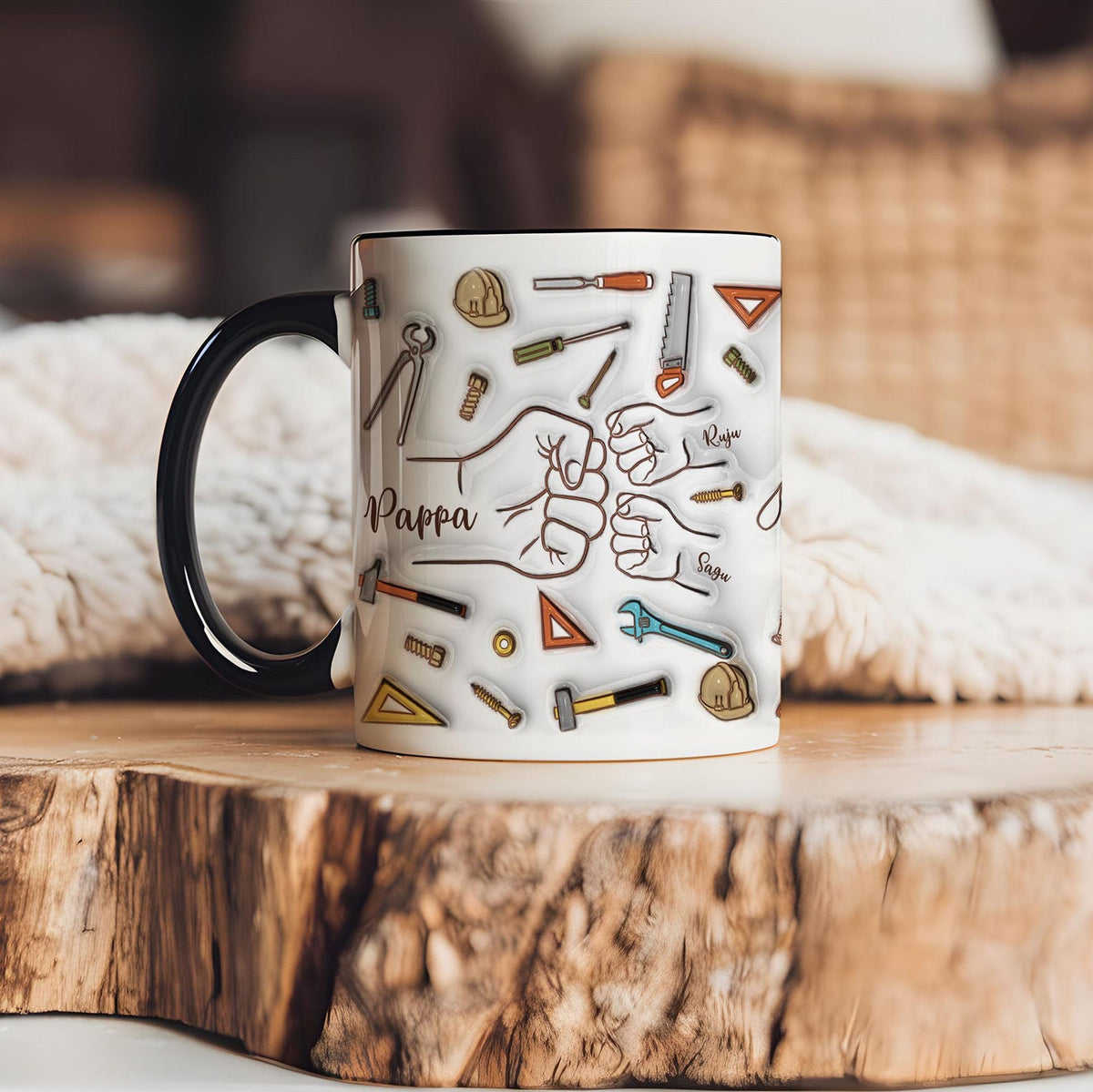 Personalized Dad First Bump 3D Inflated Effect Mug, Custom Kids Names Coffee Mug Father's Day Gift for Grandpa, Custom Tea Mug Gift for Papa