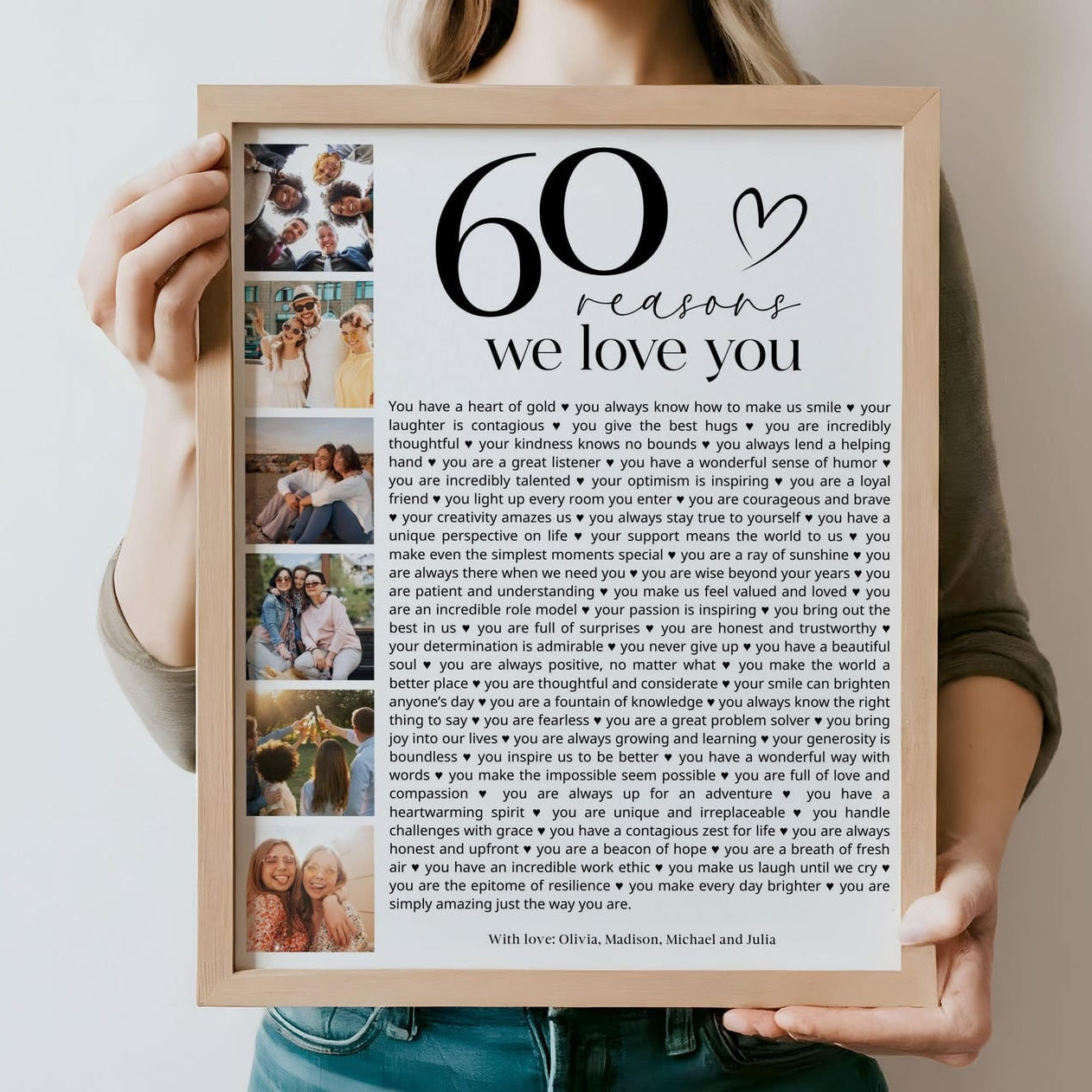 60 Reasons We Love You Poster With Pictures Canvas, Printable 60th Birthday Gift for Him or Her, Personalized 60th Birthday Decor