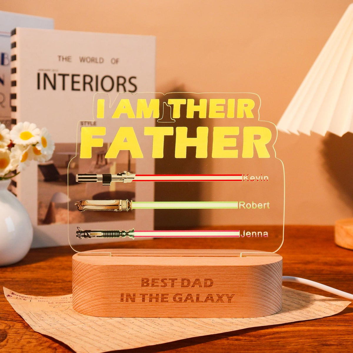 Custom I Am Their Father LED Night Light, Personalized Gift for Dad, Night Light with Kids Names, Gift for Father from Kids, Lightsaber Sign