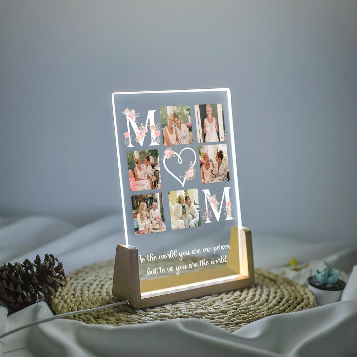 Peronalized Photo Night Light, Photo Collage LED Light, Mother Gifts, Birthday Gift for Mom, Picture Plaque Gift from Daughter, Home Decor