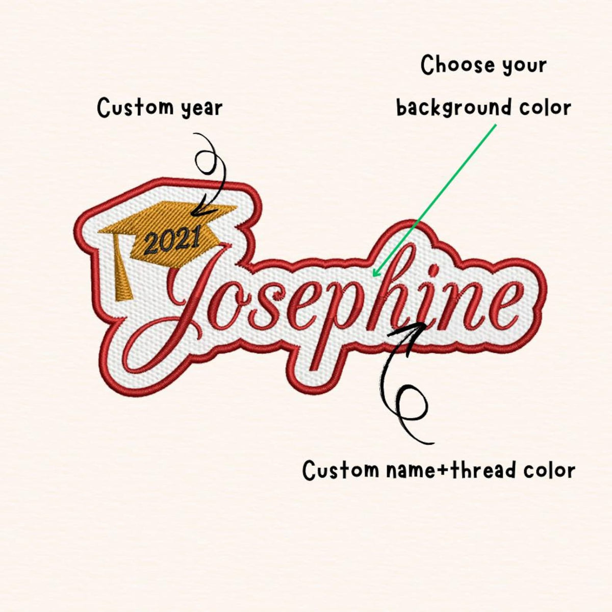 Personalized Graduation Embroidered Iron On Cap Patch, Grad 2025, Iron on, Sew on, Velcro Embroidered Contoured Felt Patch, Gift For Grad