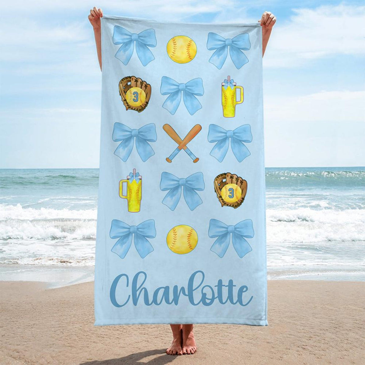Personalized Girly Softball Beach Towel, Softball Gifts For Girls, Softball Pool Towel, Softball Mom Towel, Softball Player Gift