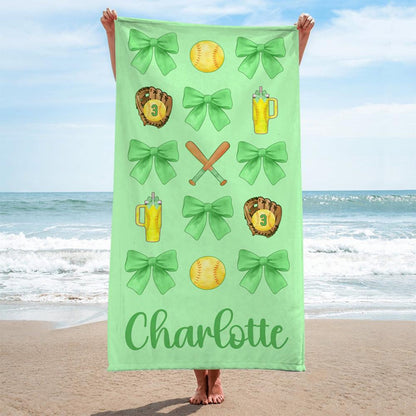 Personalized Girly Softball Beach Towel, Softball Gifts For Girls, Softball Pool Towel, Softball Mom Towel, Softball Player Gift
