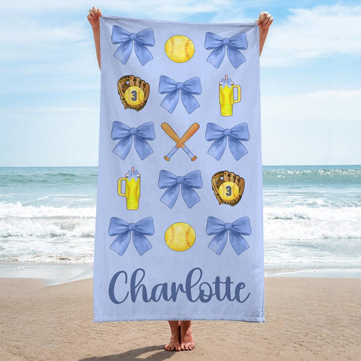 Personalized Girly Softball Beach Towel, Softball Gifts For Girls, Softball Pool Towel, Softball Mom Towel, Softball Player Gift