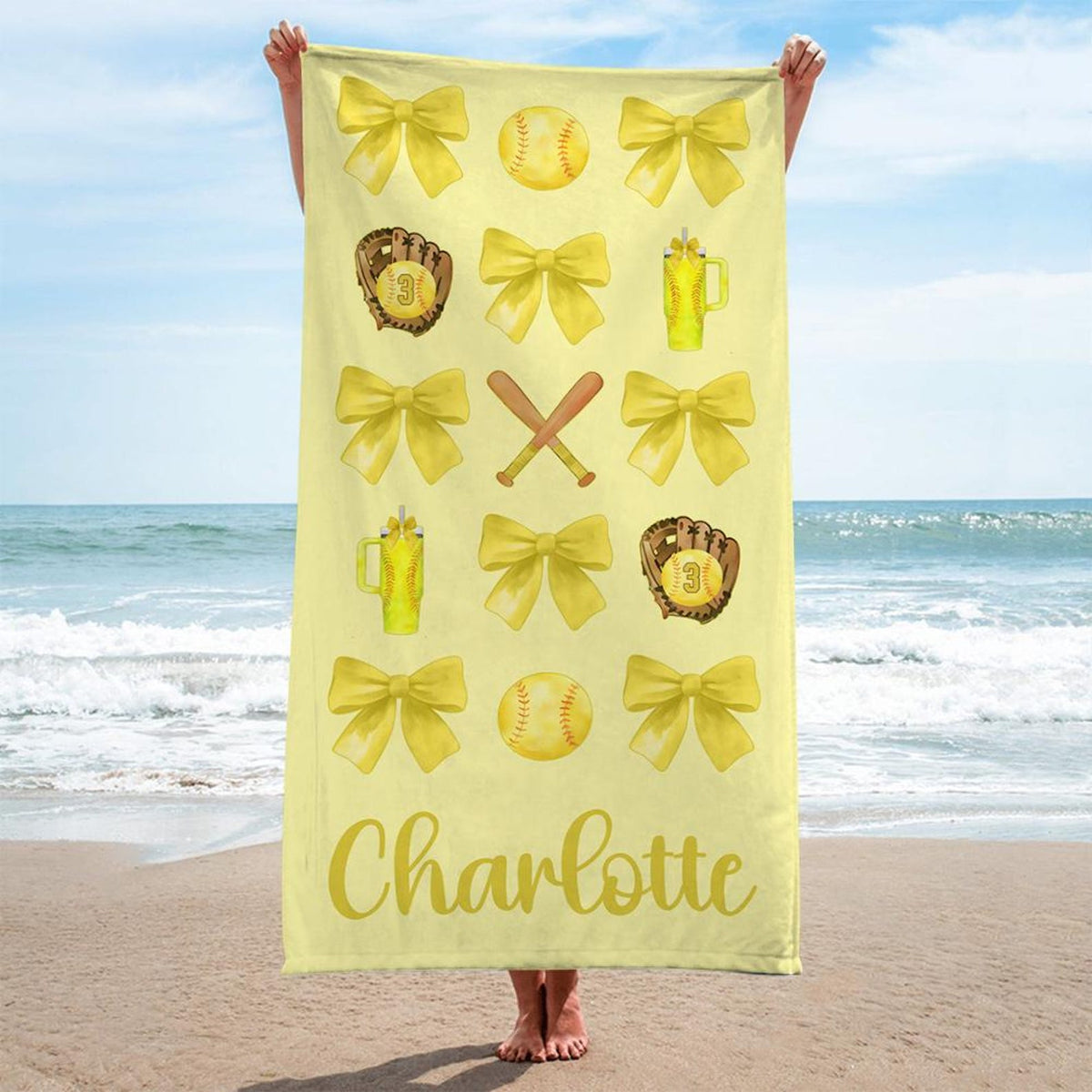 Personalized Girly Softball Beach Towel, Softball Gifts For Girls, Softball Pool Towel, Softball Mom Towel, Softball Player Gift