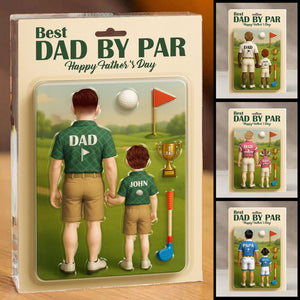 Best Dad By Far Golf Custom Figure Personalized Acrylic Block Plaque, Father's Day Gift for Dad, Gift for Husband, Grandpa, 3d effect Plaque
