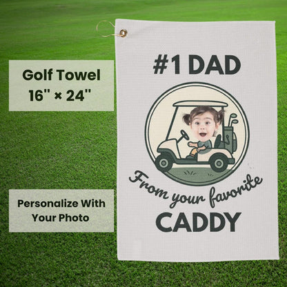 Personalized Custom Golf Towel for Dad with Child's Photo, Father's Day Gift, Golf Accessories, Golf Gift for Dad, Golf Lover Present