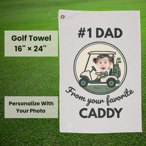 Personalized Custom Golf Towel for Dad with Child's Photo, Father's Day Gift, Golf Accessories, Golf Gift for Dad, Golf Lover Present