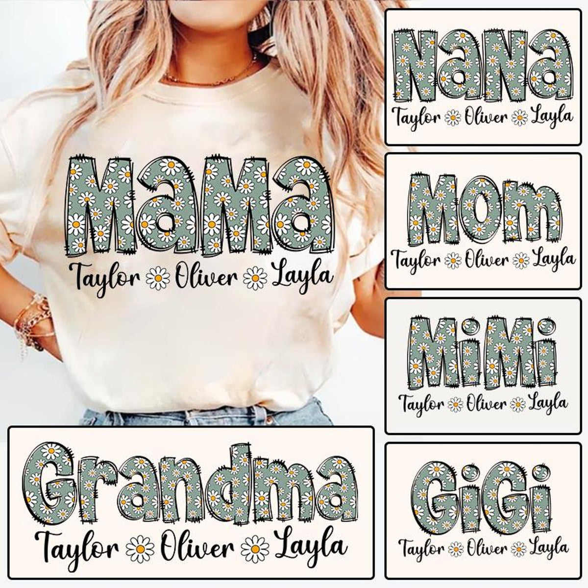 Personalized Floral Mama Bundle, Grandma Mama Mimi Gigi Nana Mom , Custom Name Shirt, Mother's Day, Preppy Mama Mom Gifts