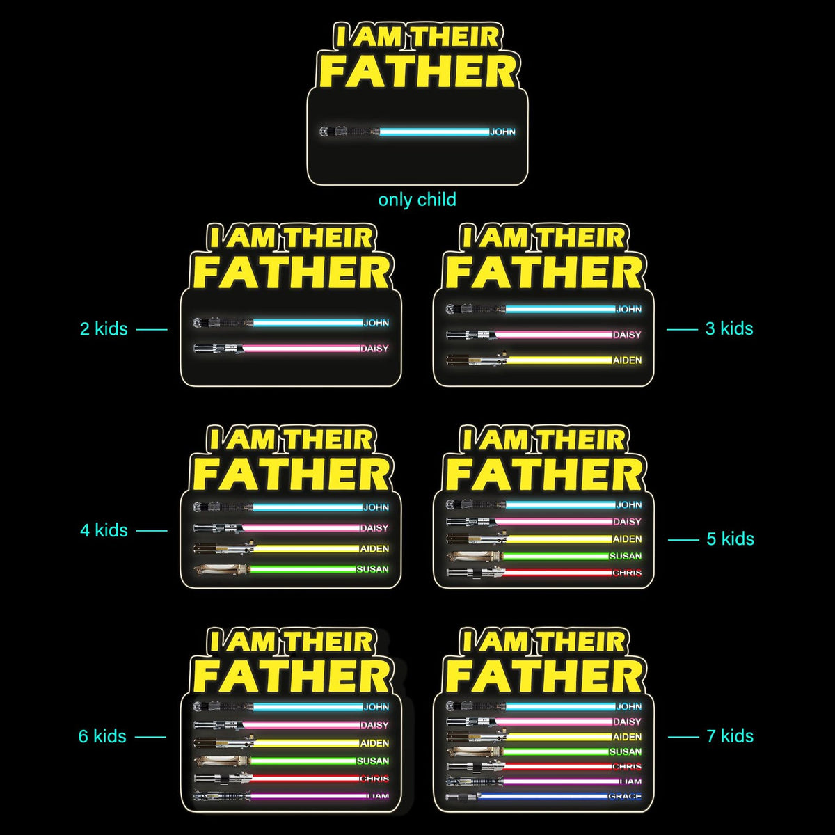 Custom I Am Their Father LED Night Light, Personalized Gift for Dad, Night Light with Kids Names, Gift for Father from Kids, Lightsaber Sign