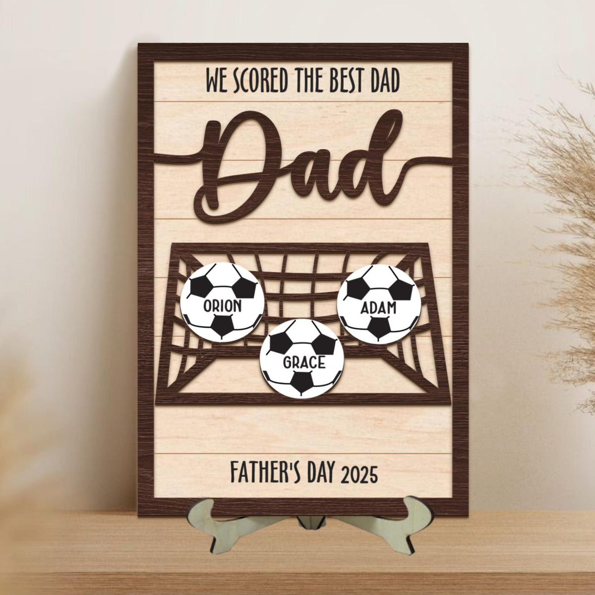 Personalized We Scored The Best Dad Wood Sign, Custom Football Soccer Dad With Kids Name Sign, Father's Gift Ideas For Dad, Gift for Dad