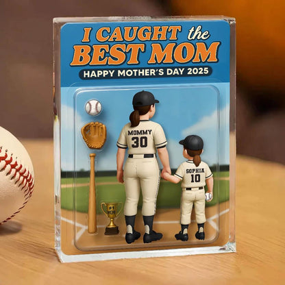 We Caught the Best Mom Baseball Custom Figure 3D Effect Personalized Acrylic Block Plaque, Personalized Mother's Day Gift for Mom, Gifts for Mom, Wife