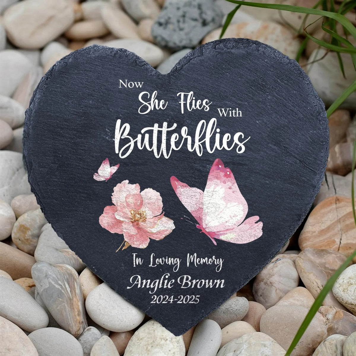Now She Flies With Butterflies Personalized Memorial Stone For Mom Dad,In Remembrance Stone,Loss Of Dad,Father Day Gift,Bereavement Gift