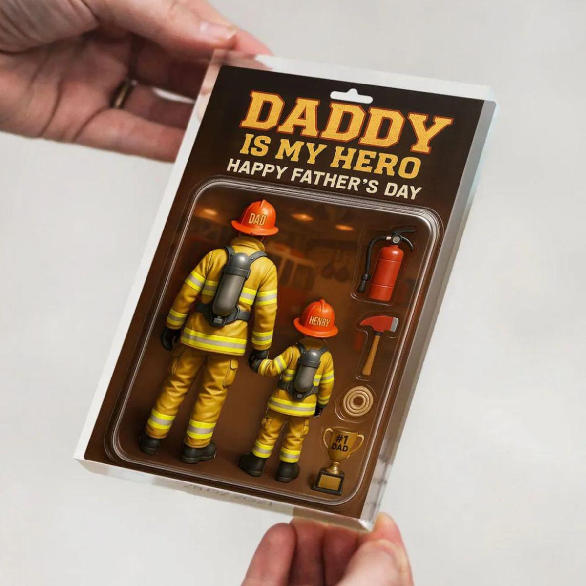 Custom Daddy Is My Hero Firefighter Dad Gift, Personalized Acrylic Block Plaque, Personalized Father's Day Gift for Dad, Gifts for Husband, 3d effect