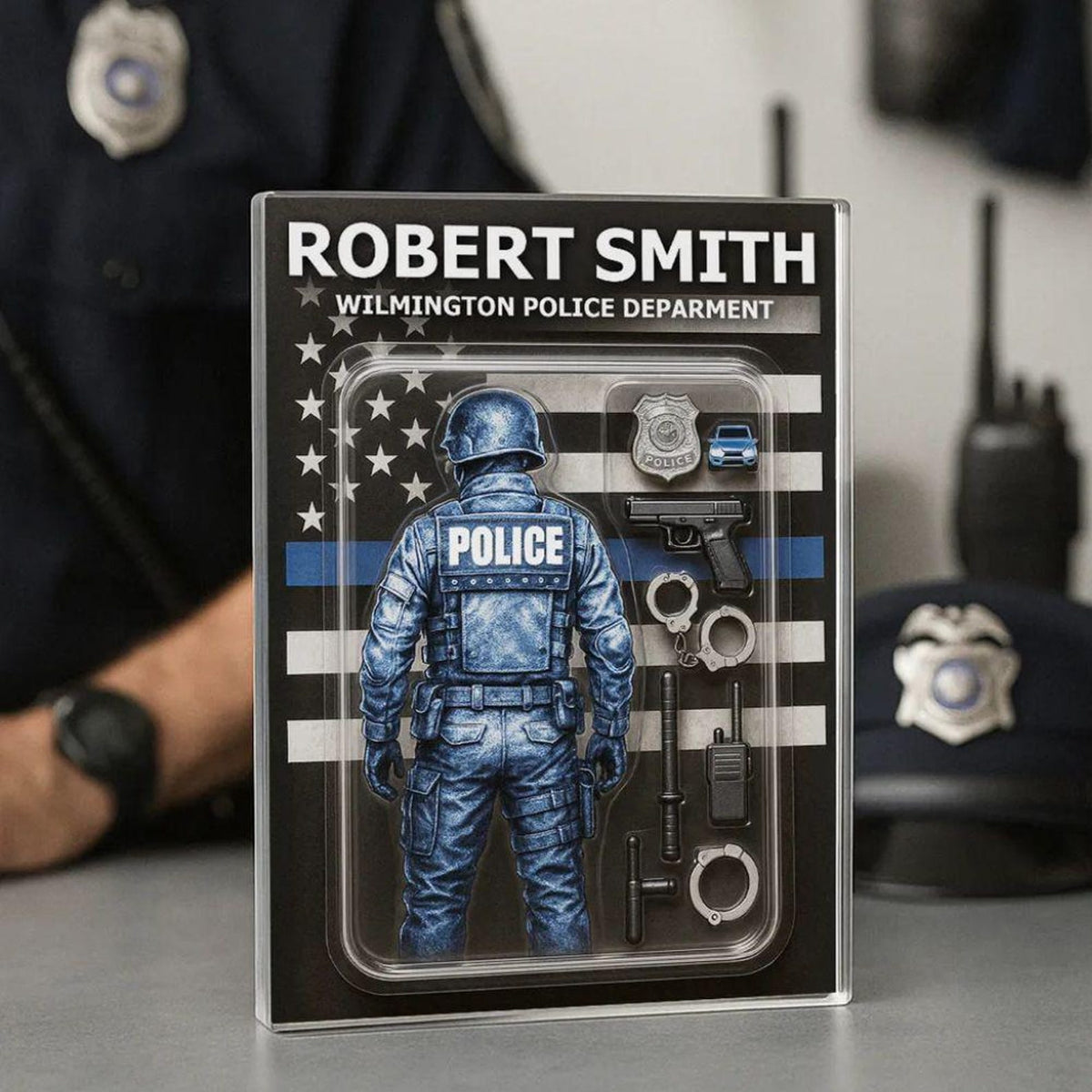 Custom Police Dad Action Figure Gift, Personalized 3d effect Acrylic Block Plaque, Personalized Father's Day Gift for Dad, Gifts for Husband