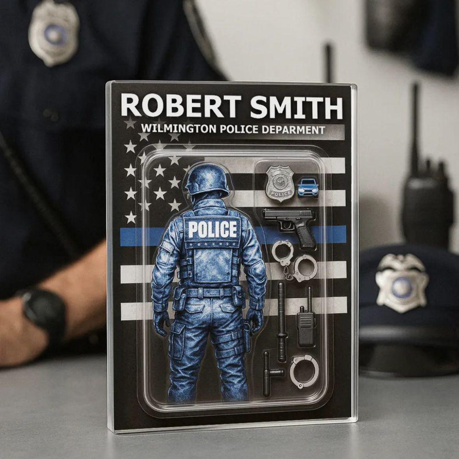 Custom Police Dad Action Figure Gift, Personalized 3d effect Acrylic Block Plaque, Personalized Father's Day Gift for Dad, Gifts for Husband