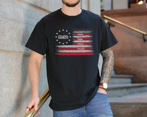 Personalized Grandpa T-Shirt American Flag, Grandkids Names Father's Day Gift , 4th of July Gift For Him