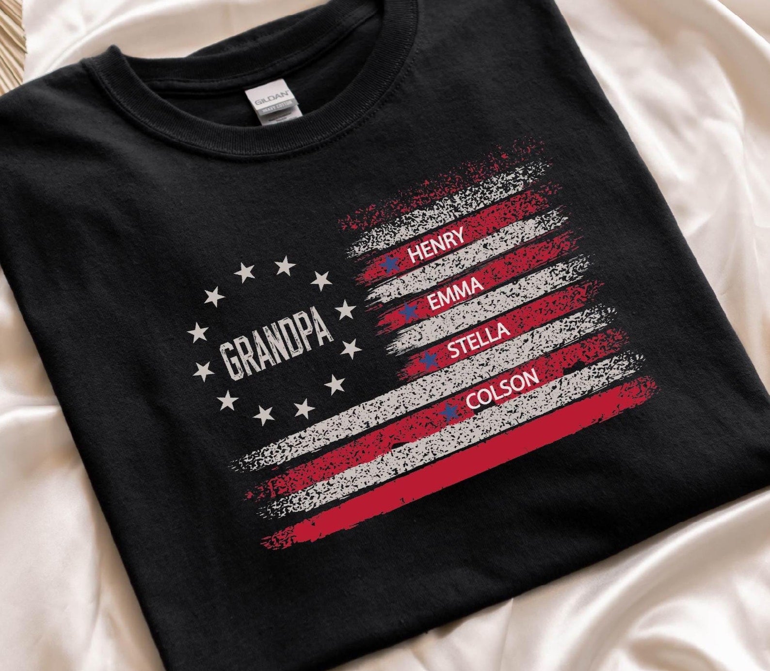 Personalized Grandpa T-Shirt American Flag, Grandkids Names Father's Day Gift , 4th of July Gift For Him