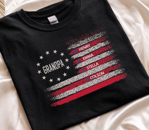 Personalized Grandpa T-Shirt American Flag, Grandkids Names Father's Day Gift , 4th of July Gift For Him