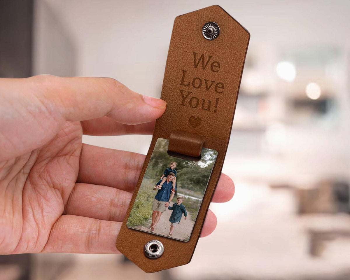 Personalized Photo Keychain For Dad, Custom Leather Keychain Gift For Daddy, Father's Day Gifts, New Dad Gift, Engraved Dad Keychain