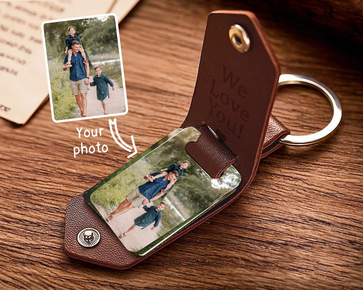Personalized Photo Keychain For Dad, Custom Leather Keychain Gift For Daddy, Father's Day Gifts, New Dad Gift, Engraved Dad Keychain