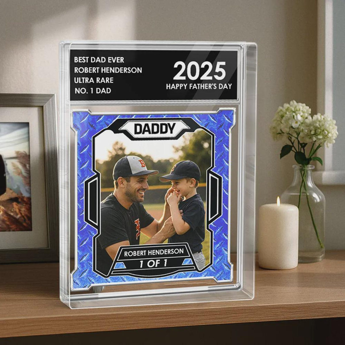 Personalized Dad & Kids Baseball Trading Card Style Personalized Acrylic Block Plaque Father's Day Gift for Baseball Lover,Baseball Dad Gift