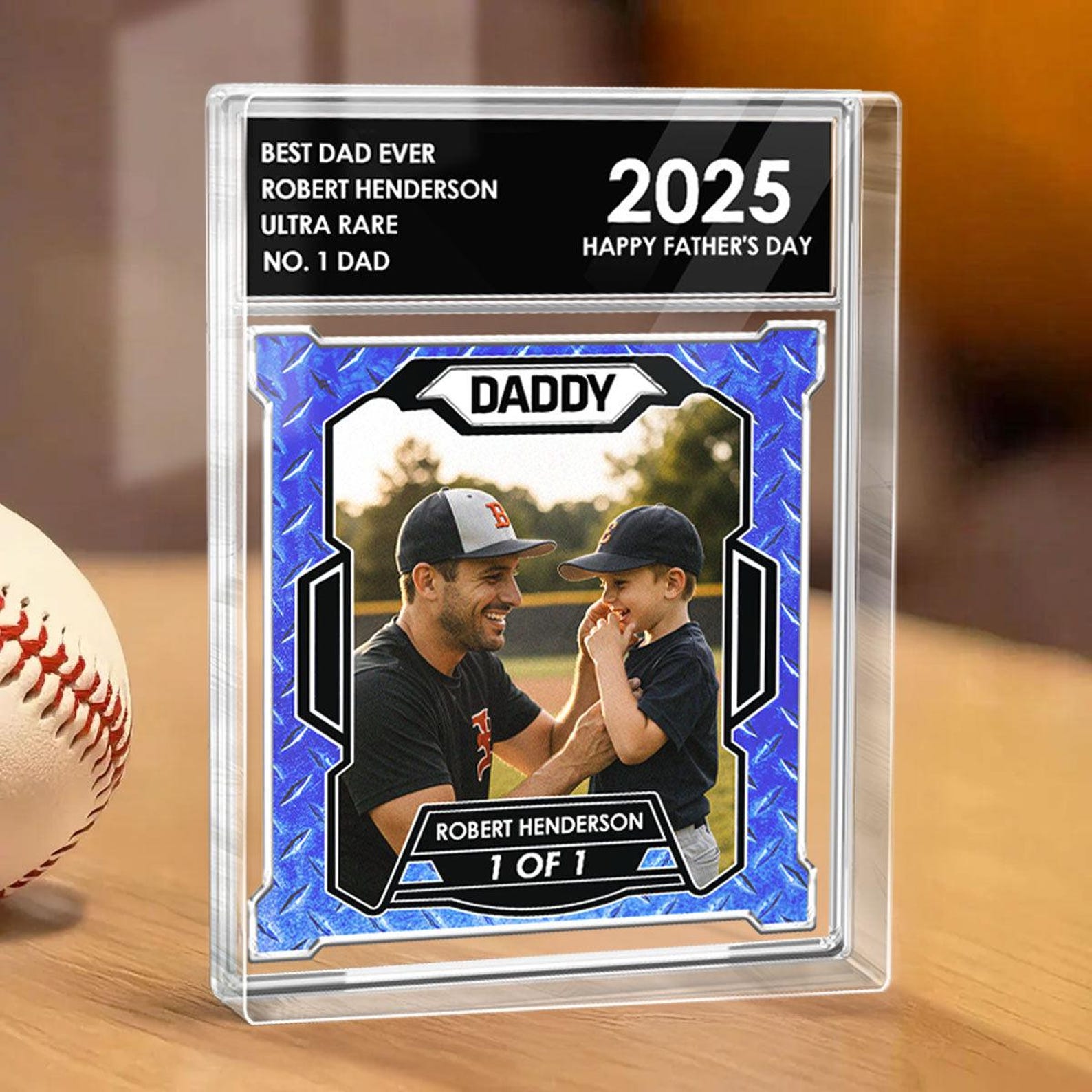 Personalized Dad & Kids Baseball Trading Card Style Personalized Acrylic Block Plaque Father's Day Gift for Baseball Lover,Baseball Dad Gift