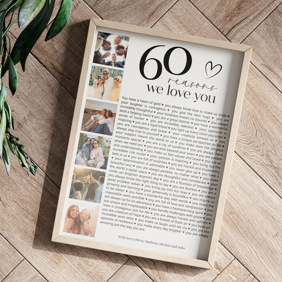 60 Reasons We Love You Poster With Pictures Canvas, Printable 60th Birthday Gift for Him or Her, Personalized 60th Birthday Decor
