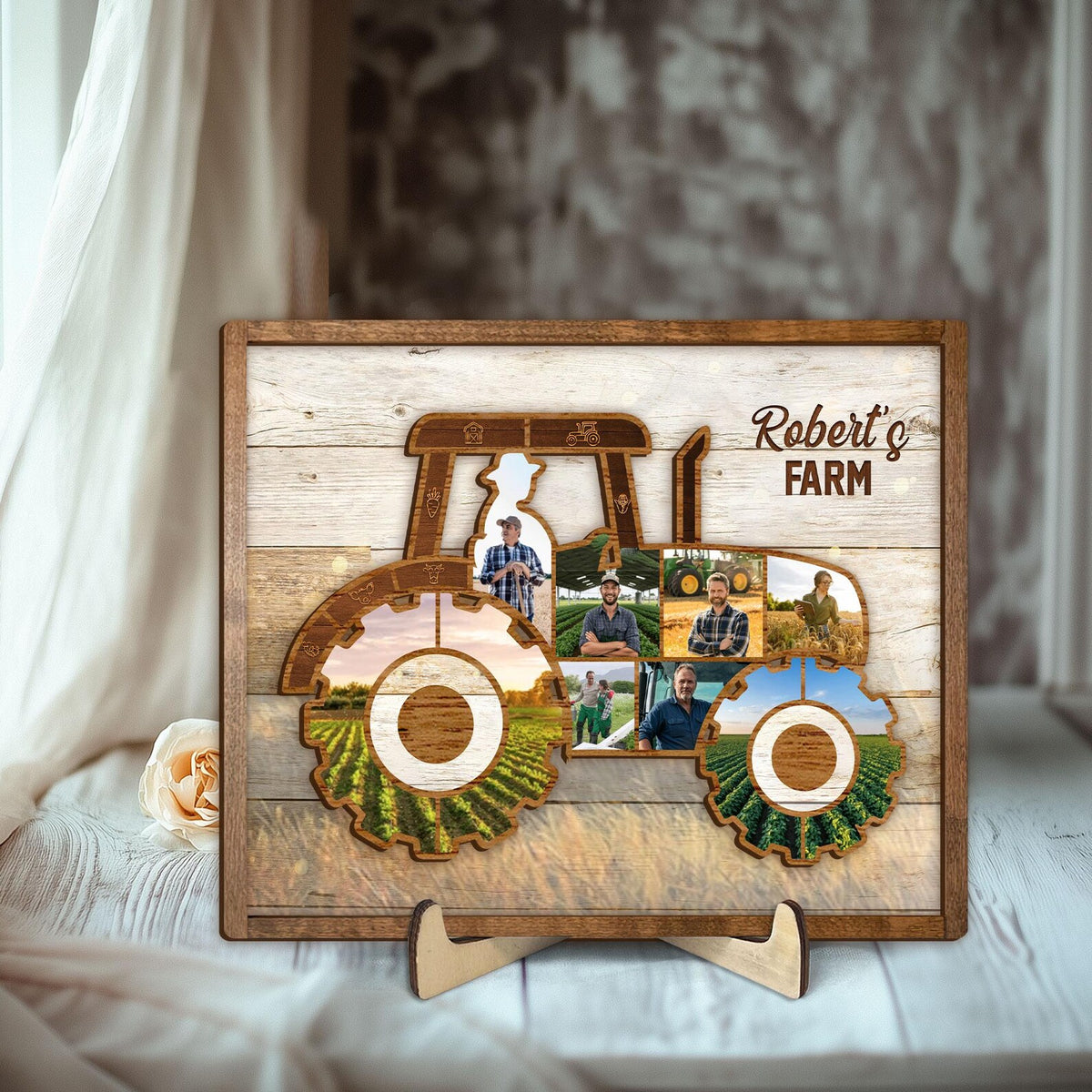 Personalized Tractor Dad Wooden Plaque, Custom Photo On Wood Sign, Farm Tractor Sign, Farmer Sign, Father's Day Gift for Dad, Farmer Gifts