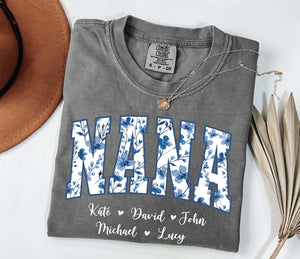 Personalized Gigi Shirt Dusty Blue Floral Grandma Mama Shirt Custom Names Mimi Nana Gigi Long Sleeve Tshirt Mothers Day Tee