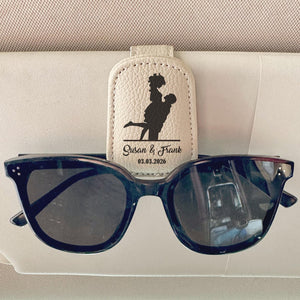 Custom Couple Car Visor Sunglasses Holder, Personalized PU Leather Magnetic Glasses Clip,Car Decoration Gifts Custom Gift For Husband, Boyfriend
