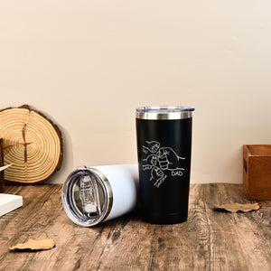 Dad Fist Bump Kids Names Tumbler, Fathers Day Gift for Daddy, Laser Engraved 20oz Stainless Steel Cup, Personalised Tumbler for Dad