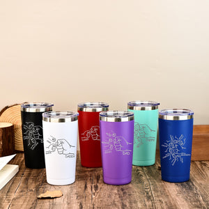 Dad Fist Bump Kids Names Tumbler, Fathers Day Gift for Daddy, Laser Engraved 20oz Stainless Steel Cup, Personalised Tumbler for Dad
