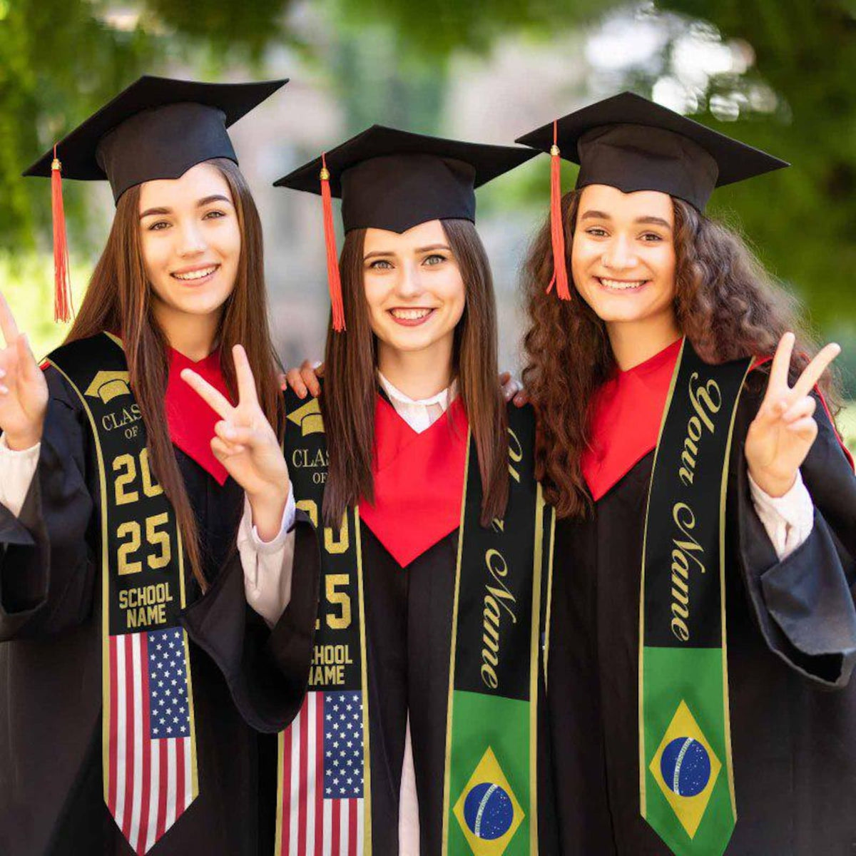 Custom Country Flag Graduation Sash, Personalized Class of 2026 Stole