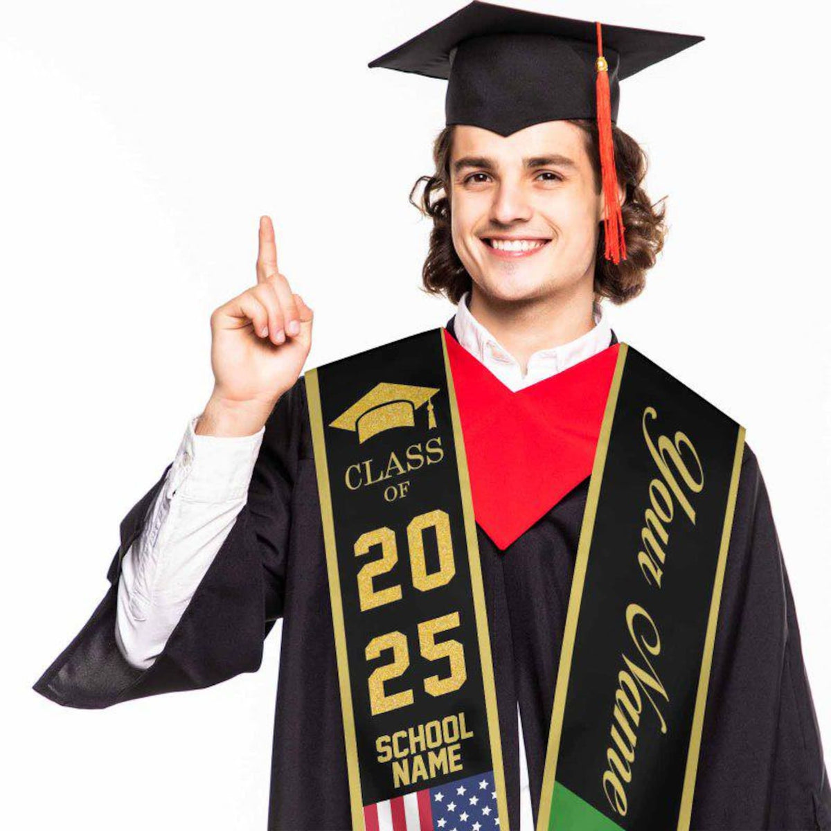 Custom Country Flag Graduation Sash, Personalized Class of 2026 Stole
