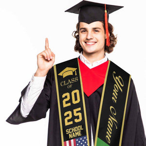 Custom Country Flag Graduation Sash, Personalized Class of 2026 Stole