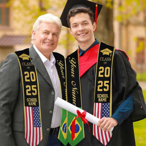 Custom Country Flag Graduation Sash, Personalized Class of 2026 Stole