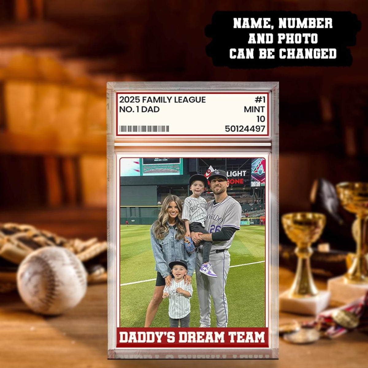 Trading Card Style Personalized Photo Acrylic Block Plaque, Father's Day Gift for Baseball Dad, Husband Gifts, 1 Dad Sports, Dad Gifts