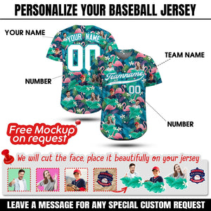 Custom Hawaiian Baseball Jersey with Face Teamname Name Number, Personalized Hawaii Floral Shirt for Men Women Youth Preschool Button Shirt