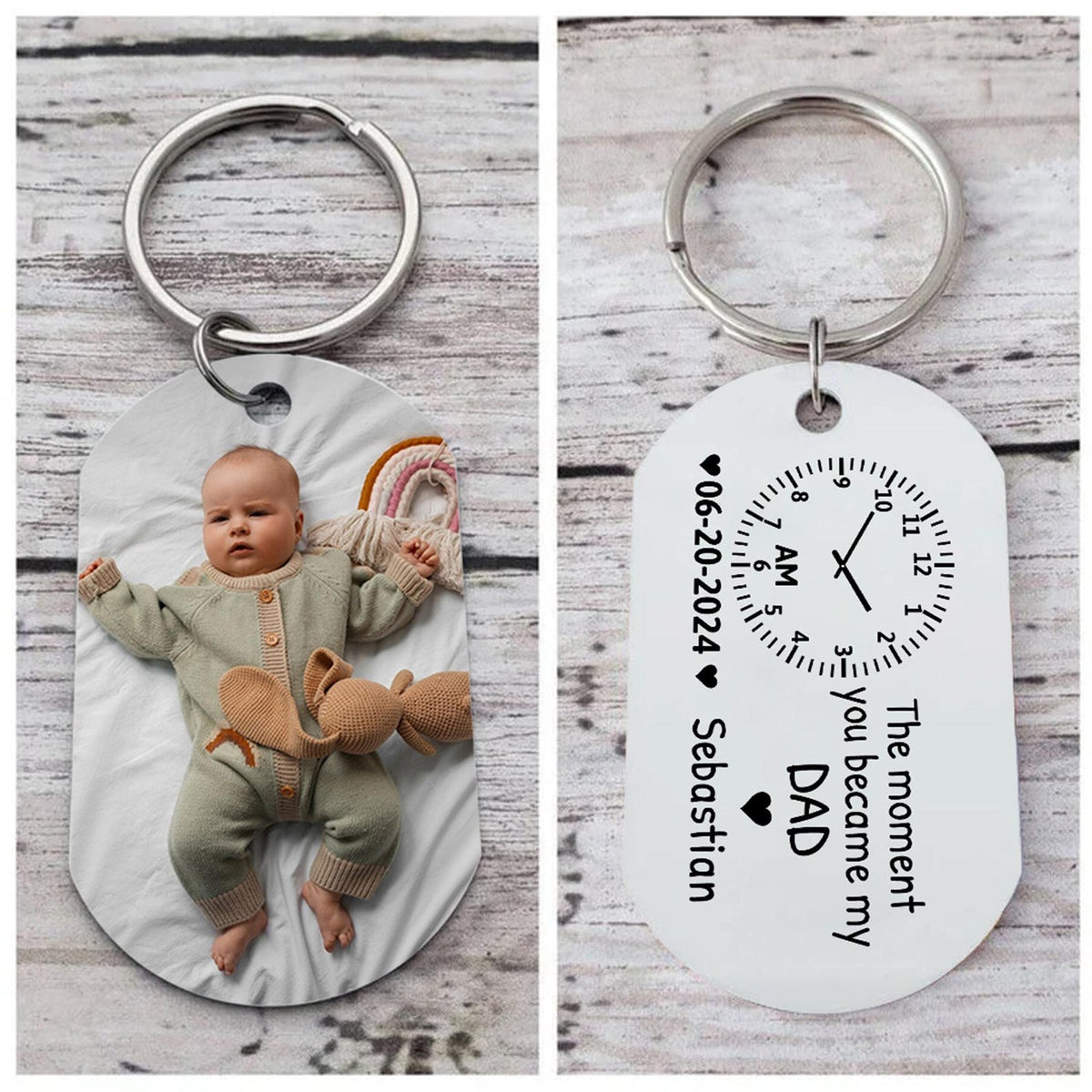 Personalized Photo Keychain for Dad, The Moment You Became My Daddy Keyring, Gift for New Daddy, Husband, 1st Father's Day Gift,Dad Keychain