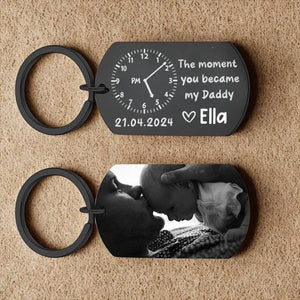 Personalized Photo Keychain for Dad, The Moment You Became My Daddy Keyring, Gift for New Daddy, Husband, 1st Father's Day Gift,Dad Keychain