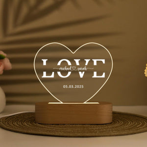 Personalized Night Light for Couple, Custom LED Heart Couple Name Light, Shaped Name Lamp, Name and Date, Anniversary Gift, Christmas Gift