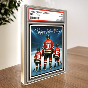 Hockey No. 1 Dad Grandpa Man & Kids Trading Card Style Personalized Acrylic Block Plaque, Ice Hockey, Father Day Gift for Dad Grandpa