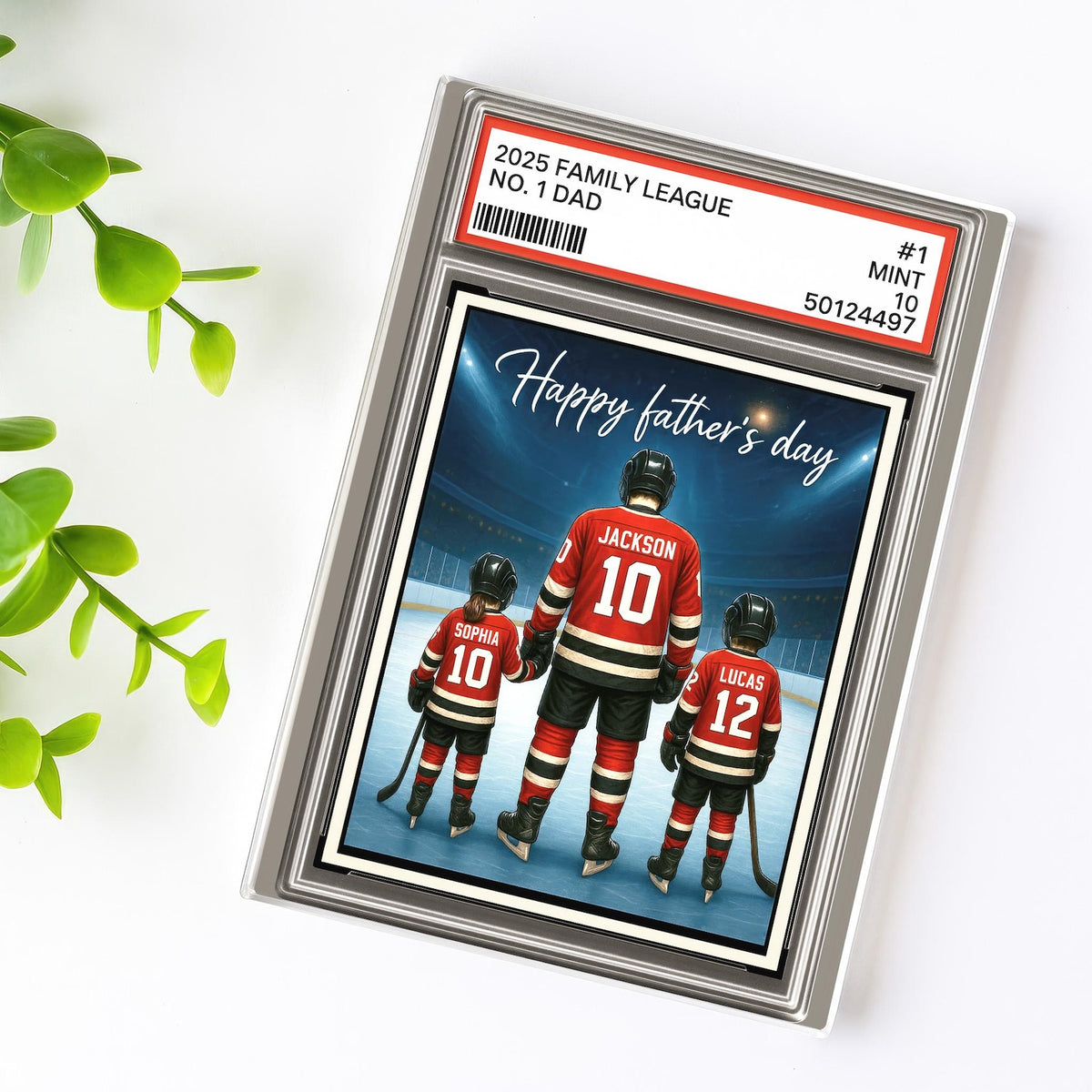 Hockey No. 1 Dad Grandpa Man & Kids Trading Card Style Personalized Acrylic Block Plaque, Ice Hockey, Father Day Gift for Dad Grandpa